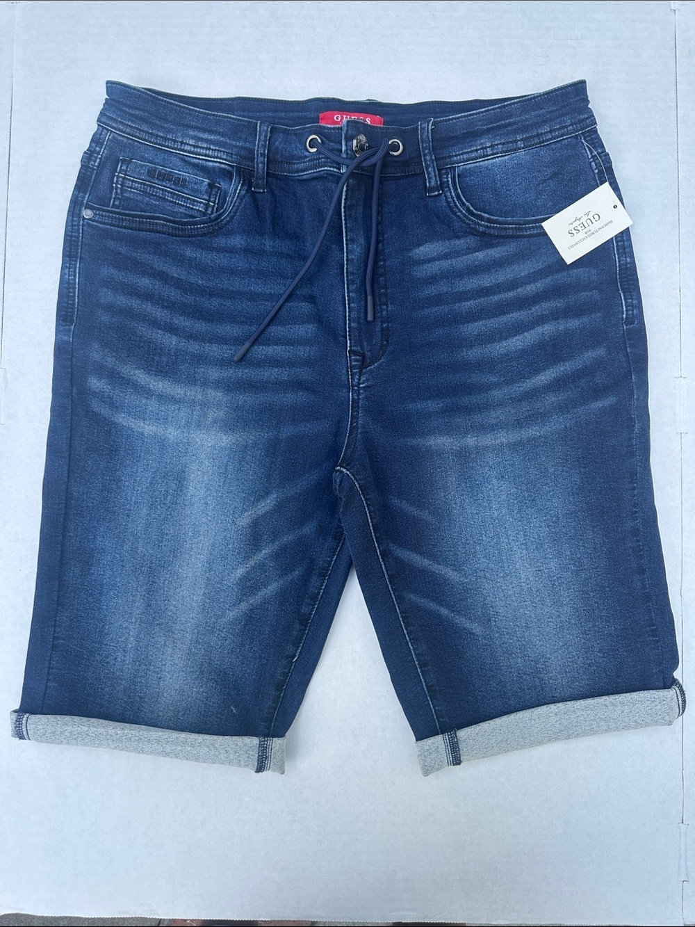 Guess Men's Navy Blue Denim Drawstring Shorts SZ 34
